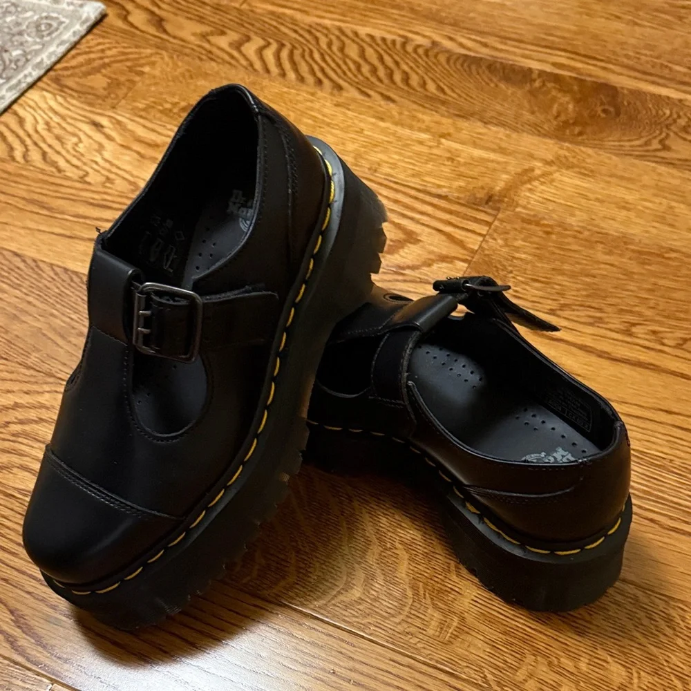 Dr. Martens Bethan Mary Jane Platform Shoes with Yellow Stitching - Picture 8 of 16